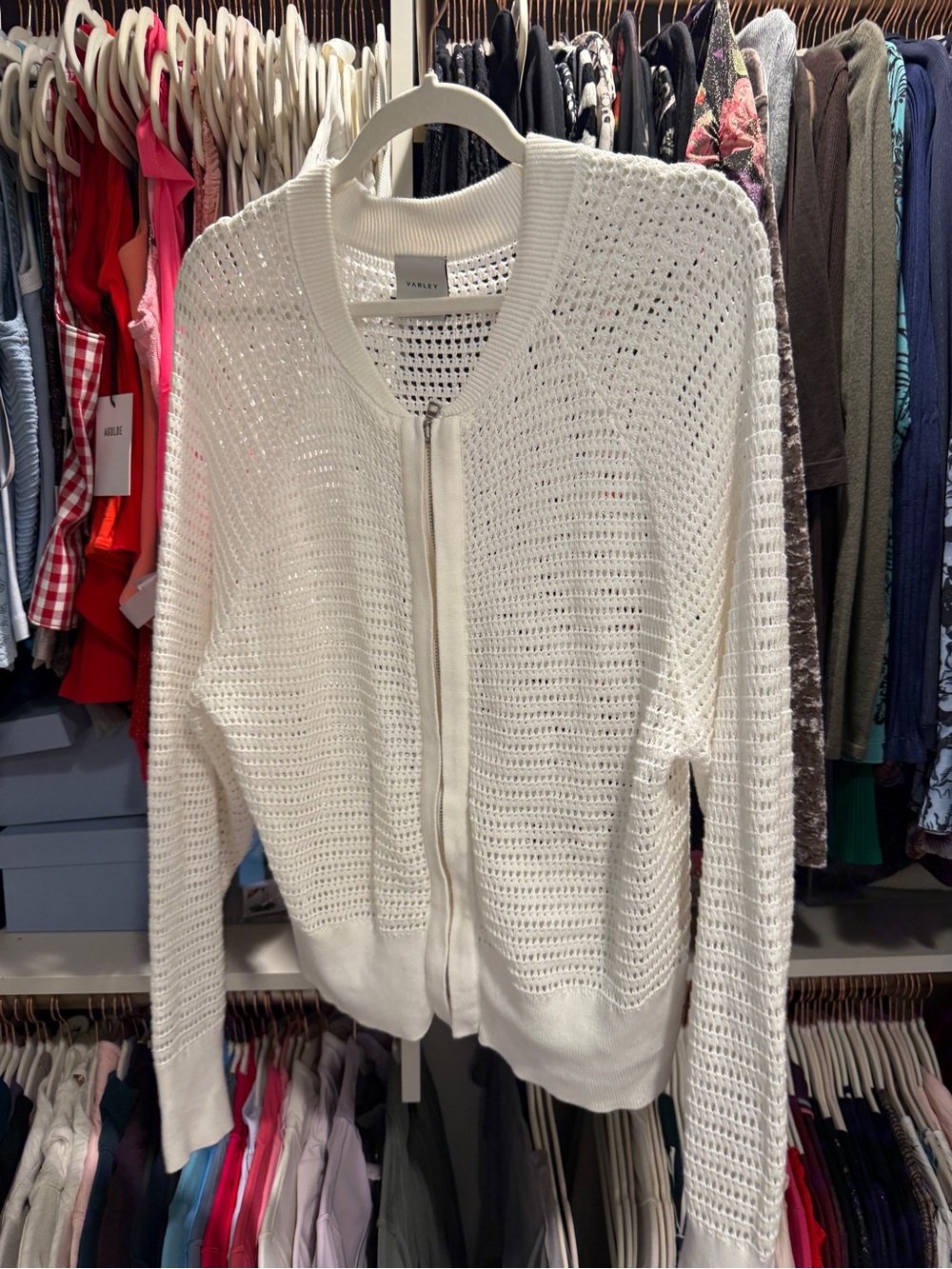 Varley Cameron Knit—Lightweight Ivory Knit Zip Cardigan Sweater (never worn)